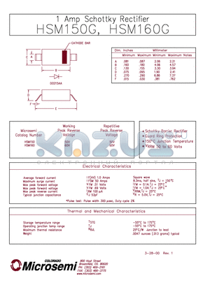 HSM160 datasheet - 1 Amp Schottky Rectifier