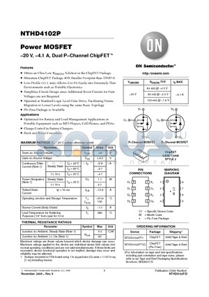 NTHD4102PT1G datasheet - Power MOSFET -20 V, -4.1 A, Dual P-Channel ChipFET
