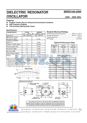 MDR2100-2500 datasheet - Dielectric Resonator Oscillator