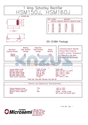 HSM160J datasheet - 1 Amp Schottky Rectifier