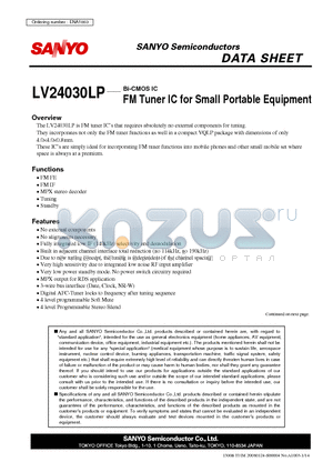 LV24030LP datasheet - Bi-CMOS IC FM Tuner IC for Small Portable Equipment