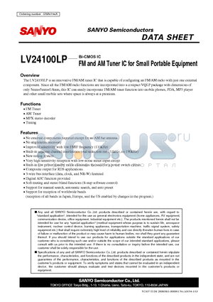 LV24100LP datasheet - Bi-CMOS IC FM and AM Tuner IC for Small Portable Equipment