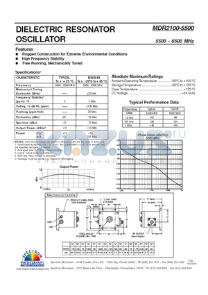 MDR2100-5500 datasheet - Dielectric Resonator Oscillator