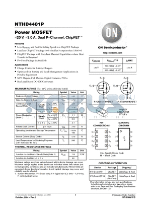 NTHD4401PT1 datasheet - Power MOSFET −20 V, −3.0 A, Dual P−Channel, ChipFET