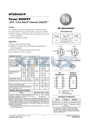 NTHD4401PT1 datasheet - Power MOSFET -20 V, -3.0 A, Dual P-Channel, ChipFET
