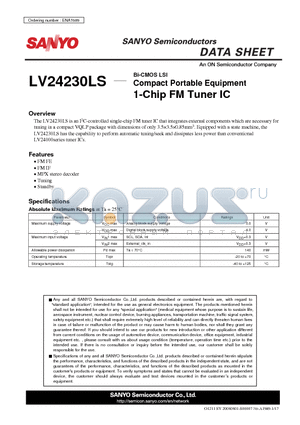 LV24230LS datasheet - Compact Portable Equipment 1-Chip FM Tuner IC