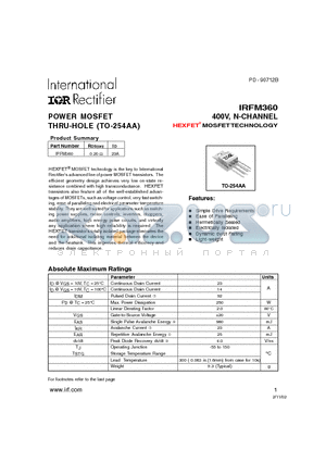 IRFM360 datasheet - 400V, N-CHANNEL HEXFET MOSFETTECHNOLOGY