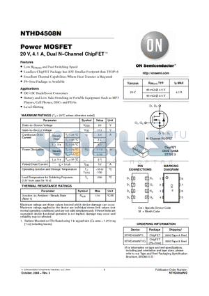 NTHD4508NT1G datasheet - Power MOSFET 20 V, 4.1 A, Dual N−Channel ChipFET