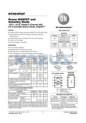 NTHD4P02F datasheet - Power MOSFET and Schottky Diode