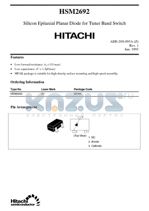 HSM2692 datasheet - Silicon Epitaxial Planar Diode for Tuner Band Switch