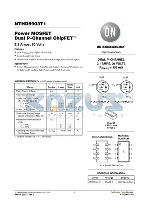 NTHD5903T1 datasheet - Power MOSFET Dual P-Channel ChipFET