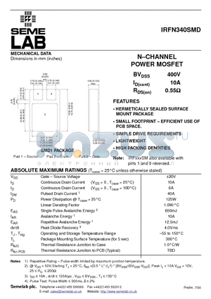 IRFN340SMD datasheet - N-CHANNEL POWER MOSFET