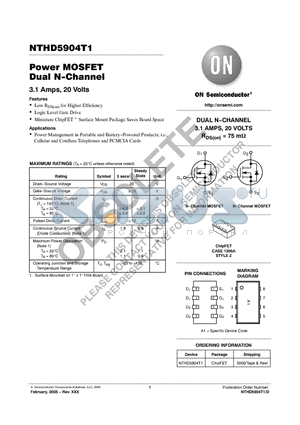 NTHD5904T1 datasheet - Power MOSFET Dual N-Channel