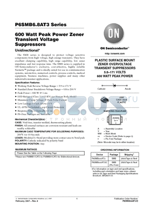 P6SMB56AT3 datasheet - 600 Watt Peak Power Zener Transient Voltage Suppressors