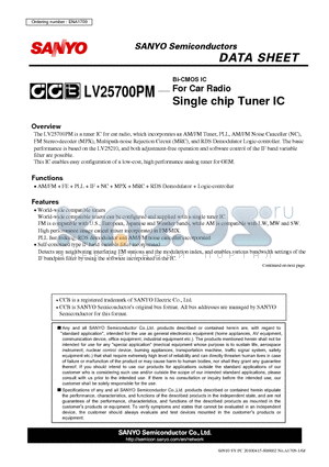 LV25700PM datasheet - For Car Radio Single chip Tuner IC