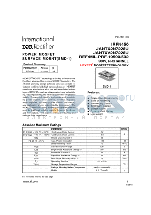 IRFN450 datasheet - POWER MOSFET SURFACE MOUNT(SMD-1)