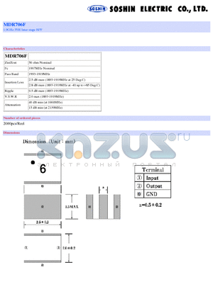 MDR706F datasheet - 1.9GHz PHS Inter stage BPF