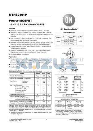NTHS2101PT1 datasheet - −8.0 V, −7.5 A P−Channel ChipFET