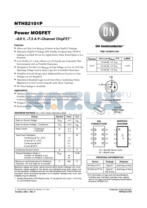 NTHS2101PT1G datasheet - −8.0 V, −7.5 A P−Channel ChipFET