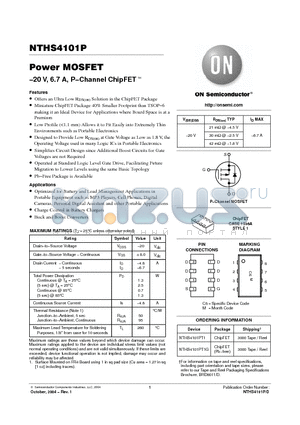NTHS4101P datasheet - Power MOSFET -20 V, 6.7 A, P-Channel ChipFET-TM
