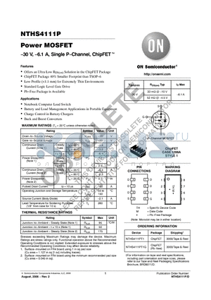 NTHS4111PT1 datasheet - Power MOSFET -30 V, -6.1 A, Single P-Channel, ChipFET