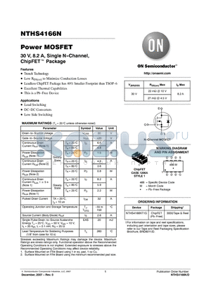 NTHS4166N datasheet - Power MOSFET 30 V, 8.2 A, Single N-Channel, ChipFET Package