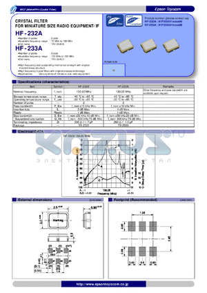 HF-233A datasheet - CRYSTAL FILTER FOR MINIATURE SIZE RADIO EQUIPMENT