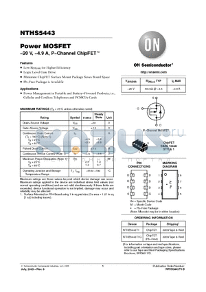 NTHS5443T1G datasheet - Power MOSFET