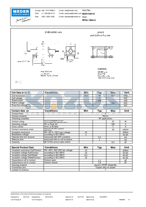 HF05-1A54-5 datasheet - HF Reed Relay