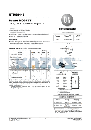 NTHS5443T1 datasheet - Power MOSFET