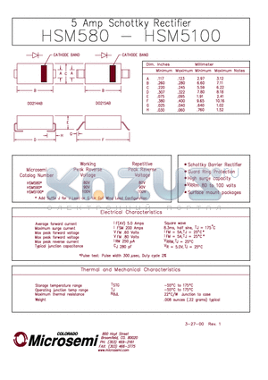 HSM580 datasheet - 5 Amp Schottky Rectifier