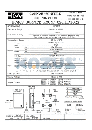 HSM59 datasheet - HCMOS SURFACE MOUNT OSCILLATORS