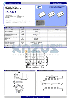 HF-S14A datasheet - CRYSTAL FILTER FOR BASE STATION