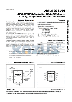 MAX639 datasheet - 5V/3.3V/3V/Adjustable, High-Efficiency, Low IQ, Step-Down DC-DC Conver