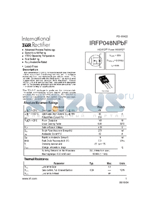 IRFP048NPBF datasheet - HEXFET Power MOSFET