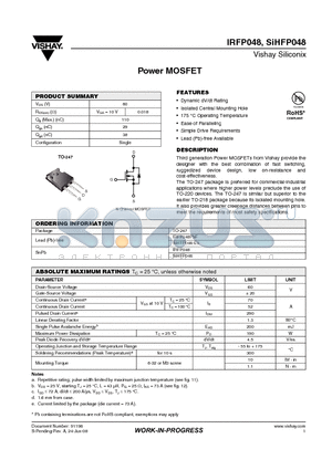 IRFP048PBF datasheet - Power MOSFET
