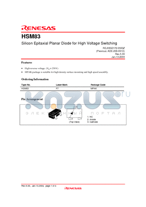 HSM83 datasheet - Silicon Epitaxial Planar Diode for High Voltage Switching