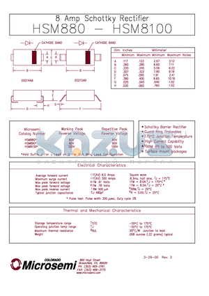 HSM880 datasheet - 8 Amp Schottky Rectifier