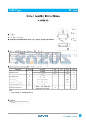 HSM88AS datasheet - Silicon Schottky Barrier Diode