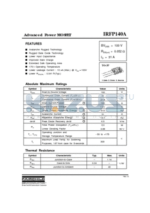 IRFP140A datasheet - Advanced Power MOSFET