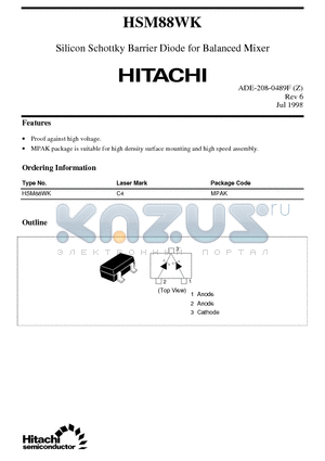 HSM88WK datasheet - Silicon Schottky Barrier Diode for Balanced Mixer