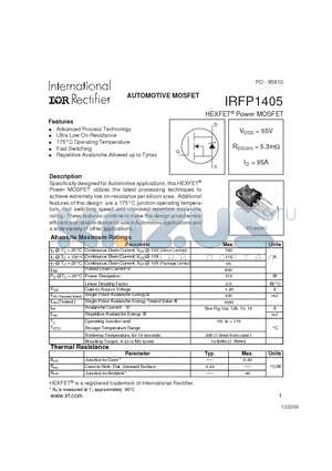 IRFP1405 datasheet - AUTOMOTIVE MOSFET