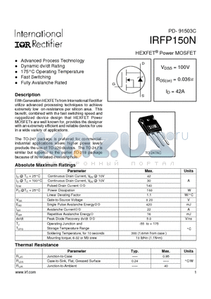 IRFP150 datasheet - Power MOSFET(Vdss=100V, Rds(on)=0.035W, Id=42A)
