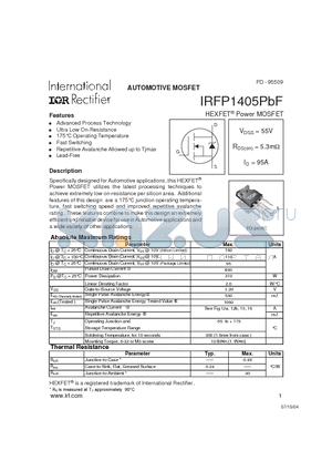 IRFP1405PBF datasheet - HEXFET^ Power MOSFET