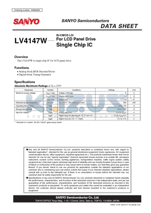 LV4147W datasheet - Bi-CMOS LSI For LCD Panel Drive Single Chip IC