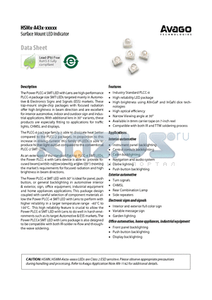 HSMA-A431-X90M1 datasheet - Surface Mount LED Indicator