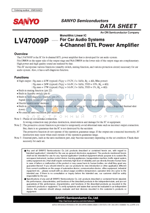 LV47009P_12 datasheet - For Car Audio Systems 4-Channel BTL Power Amplifier