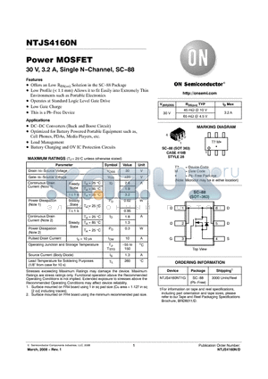 NTJS4160NT1G datasheet - Power MOSFET 30 V, 3.2 A, Single N-Channel, SC-88