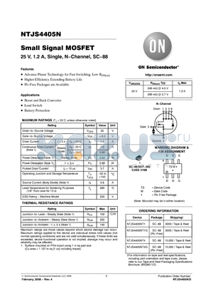 NTJS4405N datasheet - Small Signal MOSFET 25 V, 1.2 A, Single, N−Channel, SC−88