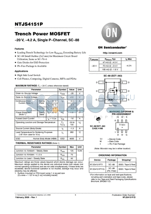 NTJS4151PT1 datasheet - Trench Power MOSFET −20 V, −4.2 A, Single P−Channel, SC−88